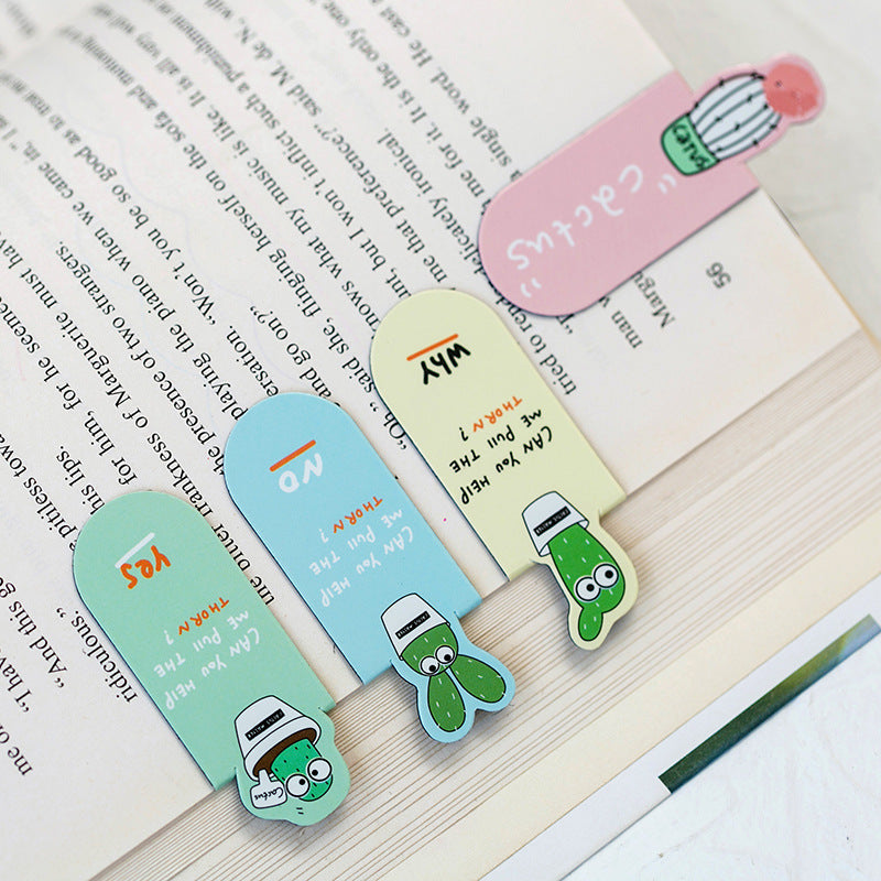 Cactus Magnetic Bookmark - Cute Succulent Page Marker Set (3-Piece)