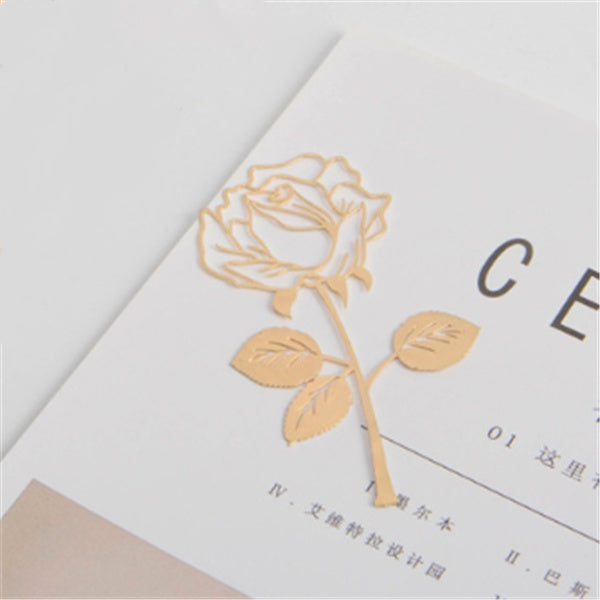 Metal Rose Bookmark - Gold Plated Flower Design Page Marker with Gift Card