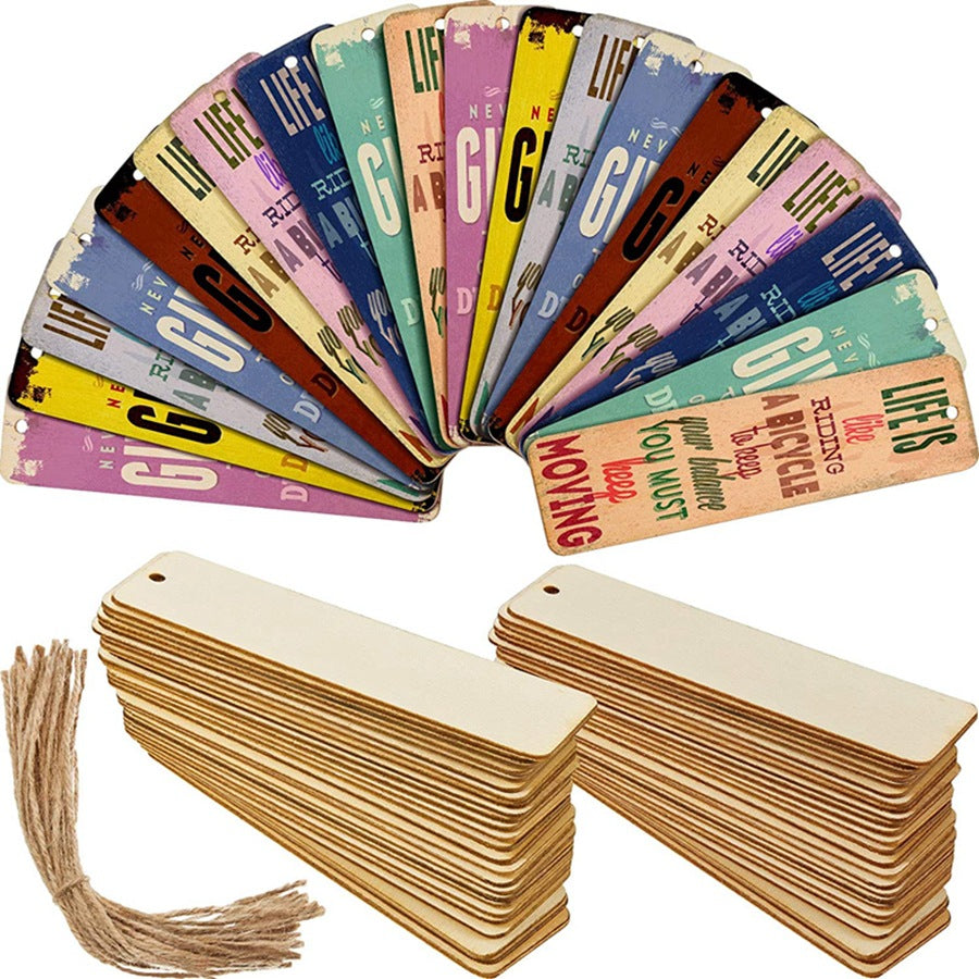 Unpolished Wooden Blank Bookmark Set - DIY Craft Rectangular Hanging Tag