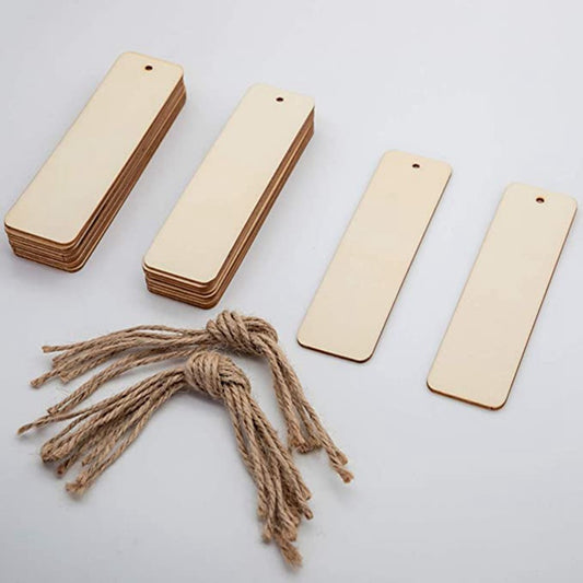 Unpolished Wooden Blank Bookmark Set - DIY Craft Rectangular Hanging Tag