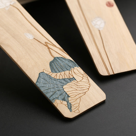 Mahogany Hibiscus Bookmark Set - Wooden Tassel Classical Chinese Gift