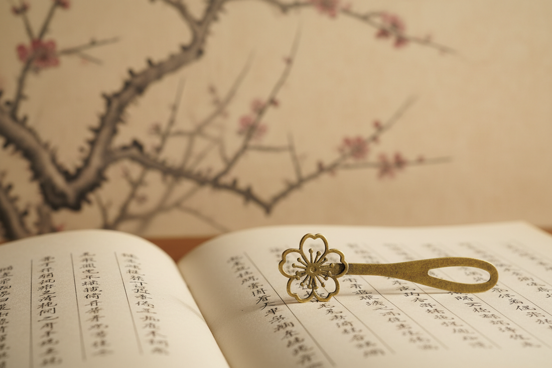 What does the resilient plum blossom bookmark in the harsh winter symbolize?