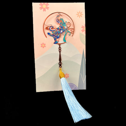 Metal Tassel Bookmark - Chinese Style Koi Peacock Fan Pendant Chain