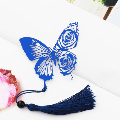 Chinese Rose Butterfly Metal Bookmark - Classical Cultural Gift Page Marker