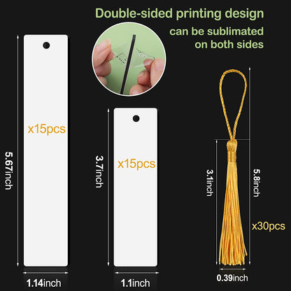 Blank Sublimation Bookmark Set - DIY MDF Tassel Markers (30-Piece)