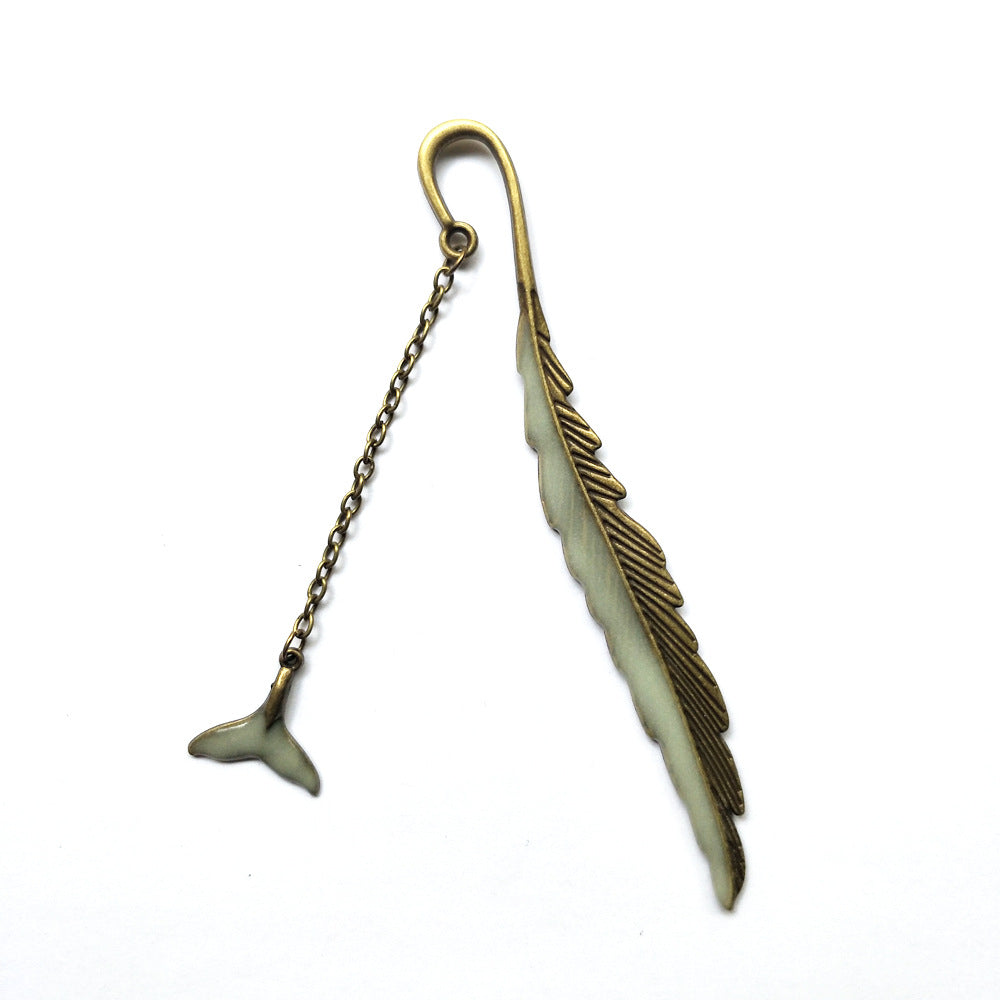 Luminous Feather Bookmark - Glow-in-Dark Metal Page Marker
