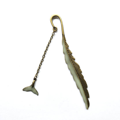 Luminous Feather Bookmark - Glow-in-Dark Metal Page Marker