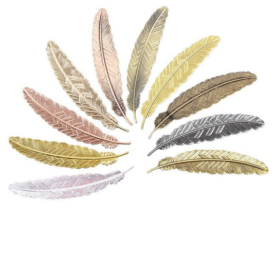 Metal Feather Bookmark - Zinc Alloy Page Marker with Tassel Hole