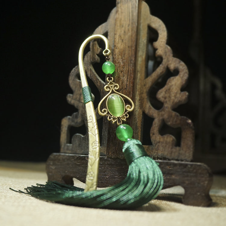 Hairpin Tassel Bookmark - Metal Chinese-Style Page Marker with Silk Tassel