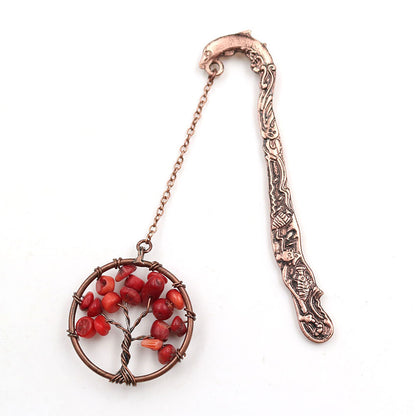 Crystal Dolphin Bookmark - Natural Gemstone Tree of Life Copper Page Marker