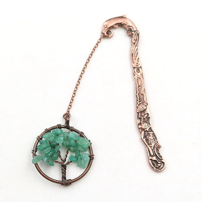 Crystal Dolphin Bookmark - Natural Gemstone Tree of Life Copper Page Marker