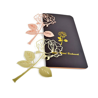 Metal Rose Bookmark - Gold Plated Flower Design Page Marker with Gift Card