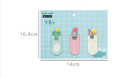 Cactus Magnetic Bookmark - Cute Succulent Page Marker Set (3-Piece)