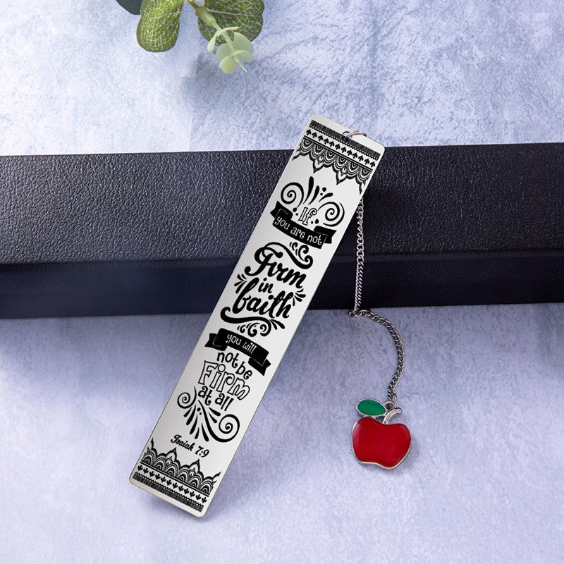 Bible Verse Bookmark - Stainless Steel with Red Apple Teacher Gift