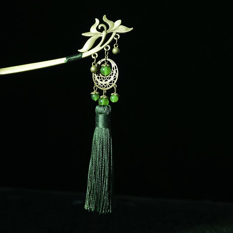 Hairpin Tassel Bookmark - Metal Chinese-Style Page Marker with Silk Tassel