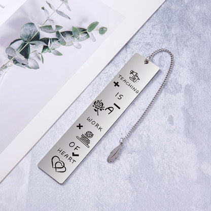 Inspirational Feather Bookmark - Stainless Steel with Motivational Quote