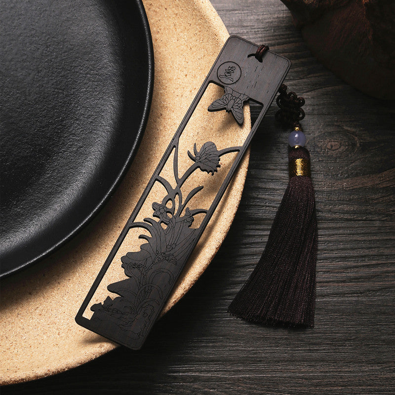 Four Gentlemen Wooden Bookmark - Hollow Carved Mahogany Page Marker