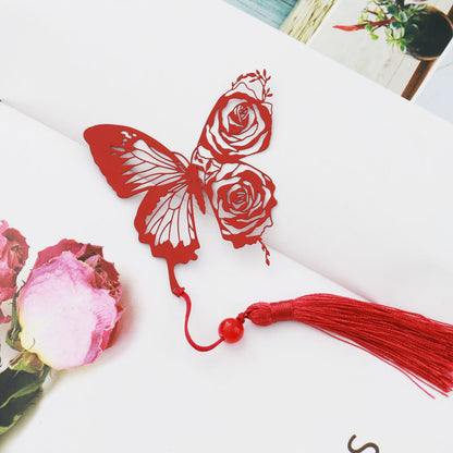 Chinese Rose Butterfly Metal Bookmark - Classical Cultural Gift Page Marker