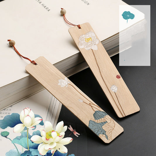 Mahogany Hibiscus Bookmark Set - Wooden Tassel Classical Chinese Gift