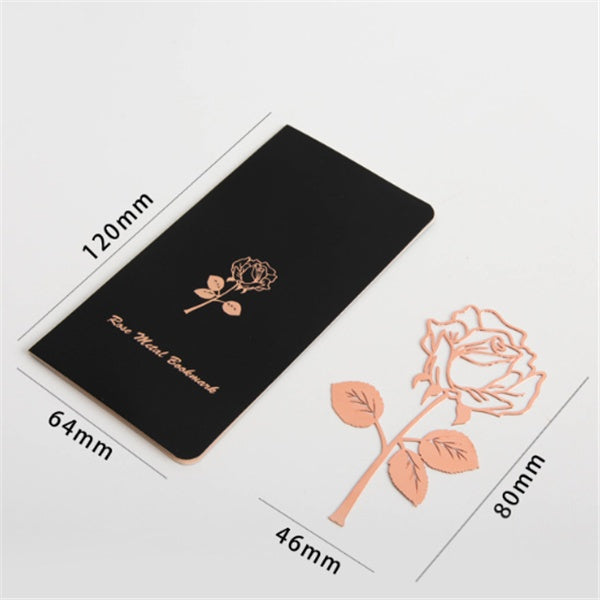 Metal Rose Bookmark - Gold Plated Flower Design Page Marker with Gift Card