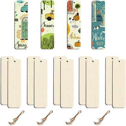 Unpolished Wooden Blank Bookmark Set - DIY Craft Rectangular Hanging Tag