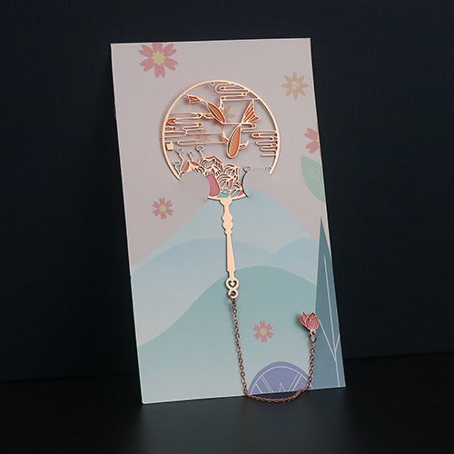 Metal Tassel Bookmark - Chinese Style Koi Peacock Fan Pendant Chain