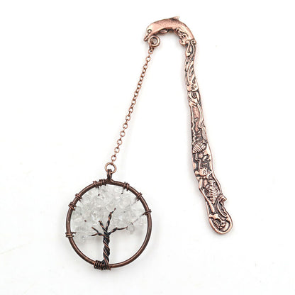 Crystal Dolphin Bookmark - Natural Gemstone Tree of Life Copper Page Marker