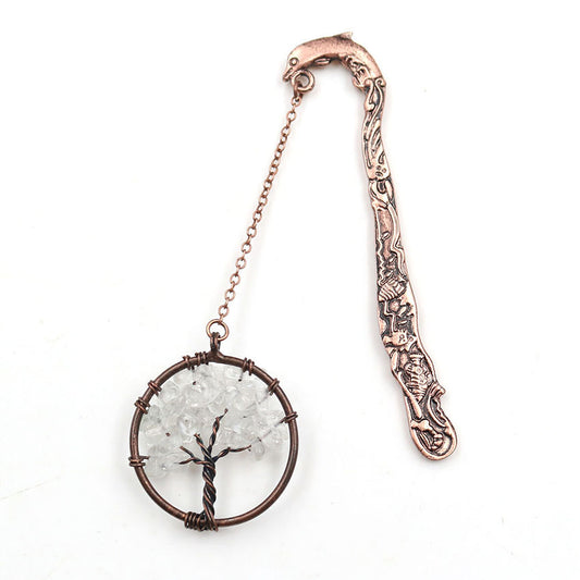 Crystal Dolphin Bookmark - Natural Gemstone Tree of Life Copper Page Marker