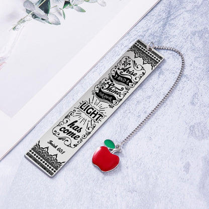 Bible Verse Bookmark - Stainless Steel with Red Apple Teacher Gift