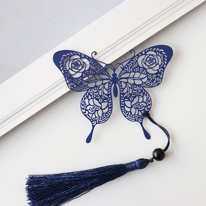 Chinese Rose Butterfly Metal Bookmark - Classical Cultural Gift Page Marker
