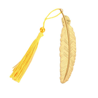 Chinese Feather Tassel Bookmark - Antique Metal Page Marker with Silk