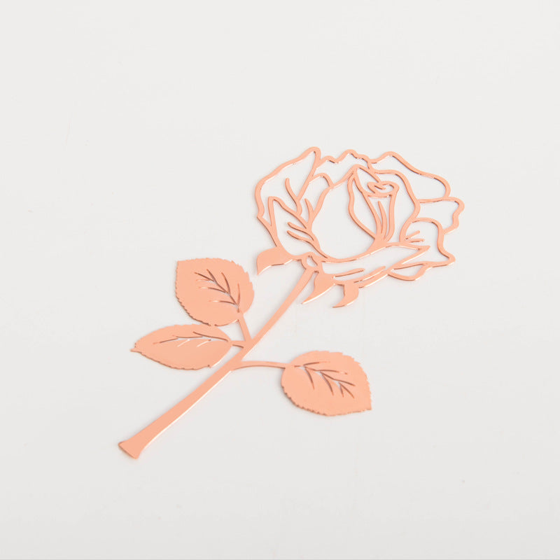 Metal Rose Bookmark - Gold Plated Flower Design Page Marker with Gift Card