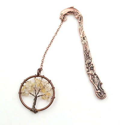 Crystal Dolphin Bookmark - Natural Gemstone Tree of Life Copper Page Marker