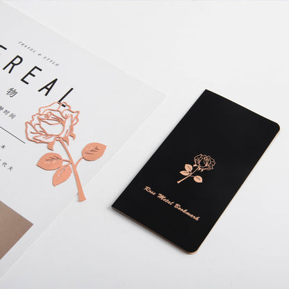 Metal Rose Bookmark - Gold Plated Flower Design Page Marker with Gift Card