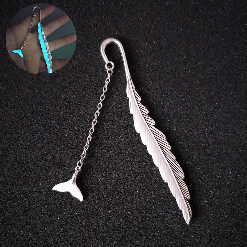 Luminous Feather Bookmark - Glow-in-Dark Metal Page Marker