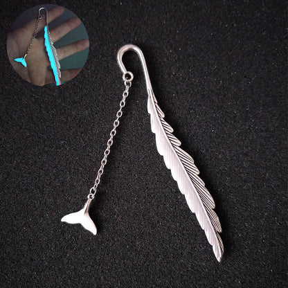 Luminous Feather Bookmark - Glow-in-Dark Metal Page Marker