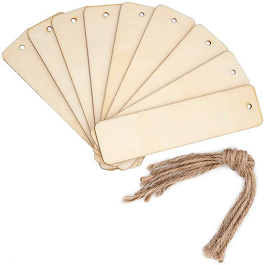 Unpolished Wooden Blank Bookmark Set - DIY Craft Rectangular Hanging Tag