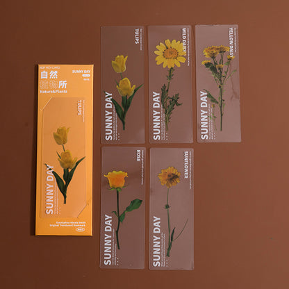 Dried Flower Bookmark Set - Natural Plant Daisy PET Page Markers (5-Pack)