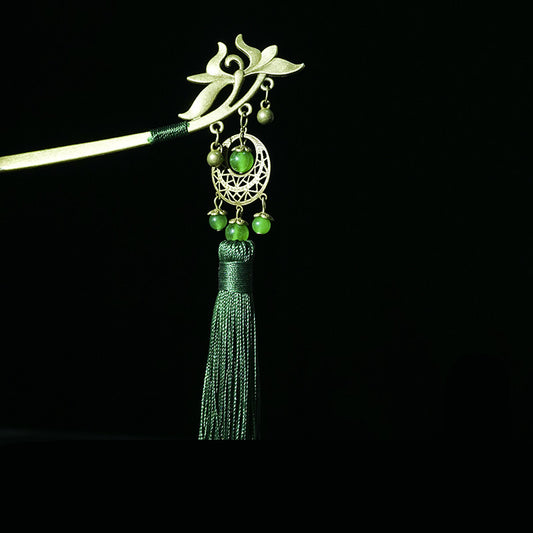 Hairpin Tassel Bookmark - Metal Chinese-Style Page Marker with Silk Tassel