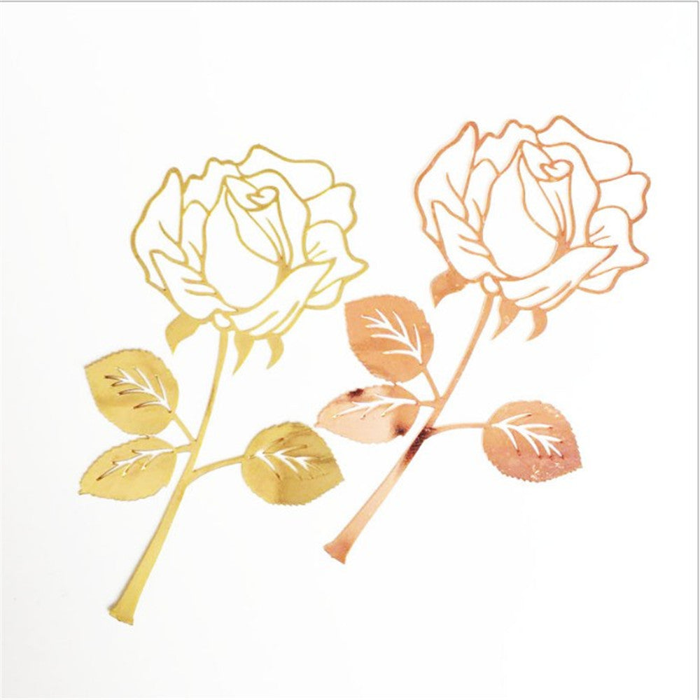Metal Rose Bookmark - Gold Plated Flower Design Page Marker with Gift Card