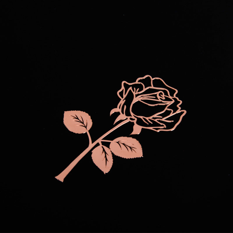 Metal Rose Bookmark - Gold Plated Flower Design Page Marker with Gift Card