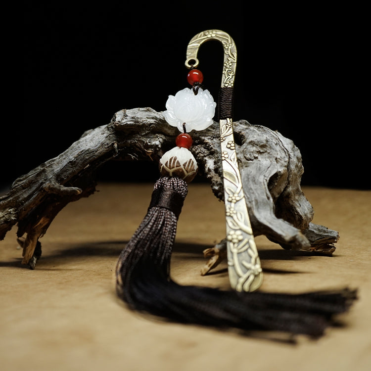 Hairpin Tassel Bookmark - Metal Chinese-Style Page Marker with Silk Tassel