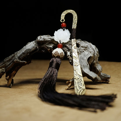 Hairpin Tassel Bookmark - Metal Chinese-Style Page Marker with Silk Tassel