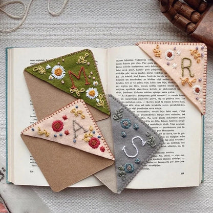 Embroidered Corner Bookmark - Personalized Four Seasons Felt Page Marker A-Z