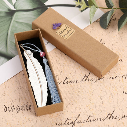 Chinese Feather Tassel Bookmark - Antique Metal Page Marker with Silk