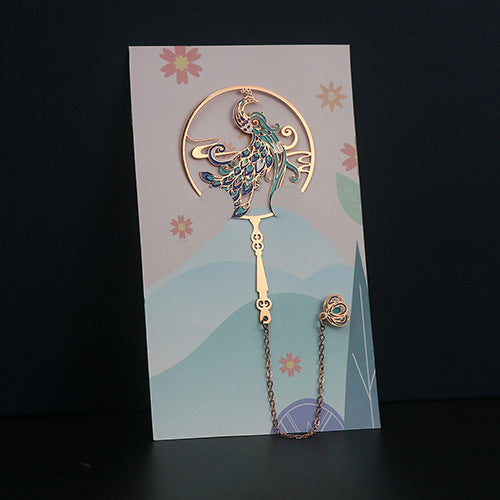 Metal Tassel Bookmark - Chinese Style Koi Peacock Fan Pendant Chain