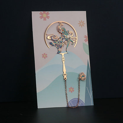 Metal Tassel Bookmark - Chinese Style Koi Peacock Fan Pendant Chain