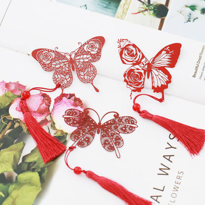 Chinese Rose Butterfly Metal Bookmark - Classical Cultural Gift Page Marker