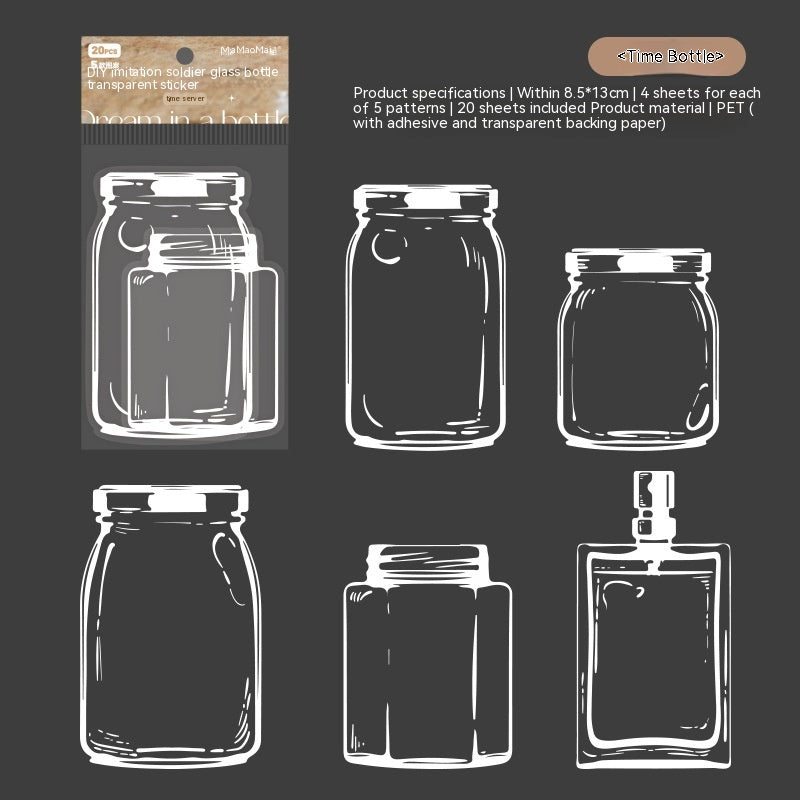 Glass Bottle Bookmark Stickers - Dried Flower PET Page Markers (20-Pack)