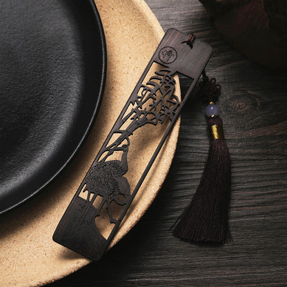 Four Gentlemen Wooden Bookmark - Hollow Carved Mahogany Page Marker